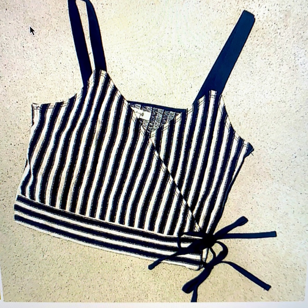 Madewell Blue & White Striped Wrap Tank Top With Tie detail. Size medium.